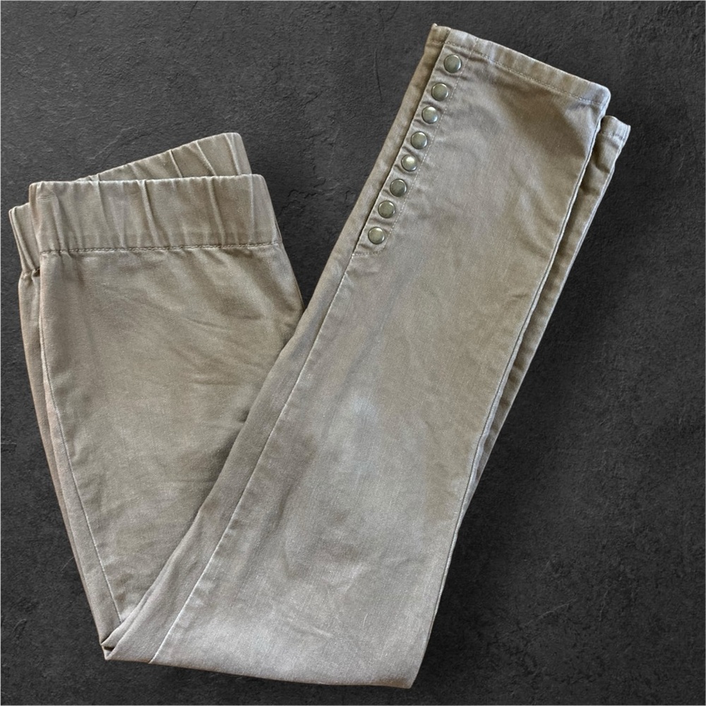 Soft Surroundings Pants Cotton Denim Elastic Waist Snap Ankle Detail Khaki S